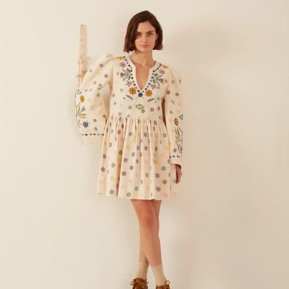 Alix of Bohemia Savannah Cream Embroidered Beaded Dress - Picture 3 of 7